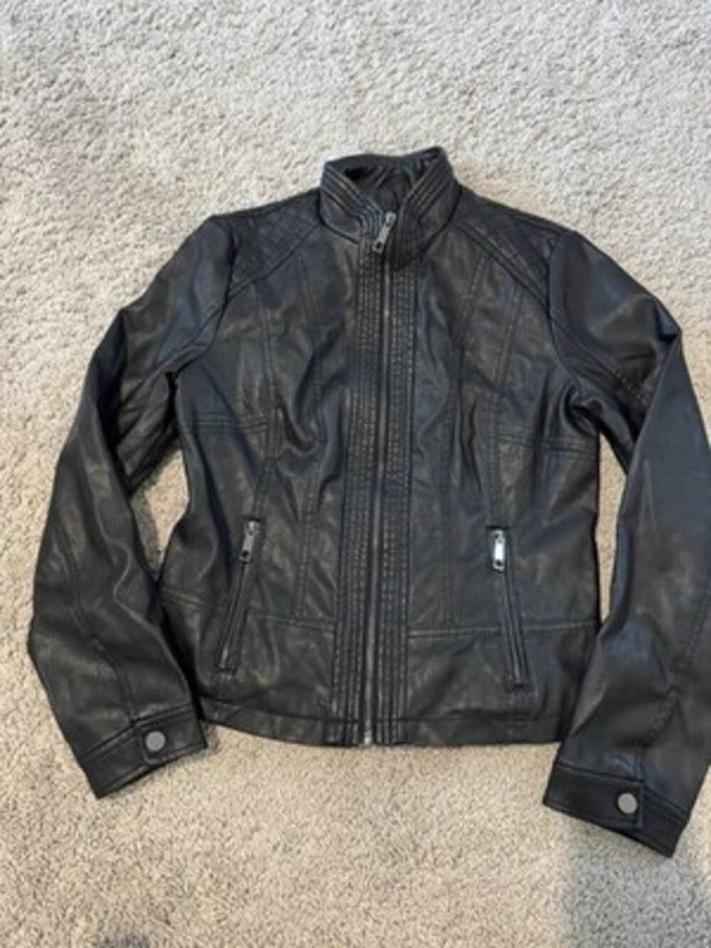 Gallery Women's Black Collared Full Zip Short Jacket S Long Sleeve Pockets